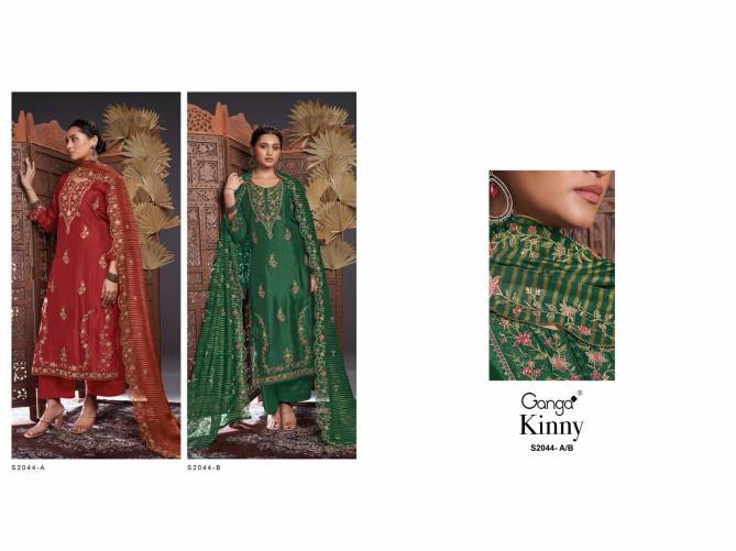 Kinny 2044 By Ganga Habutai Silk Printed Dress Material Catalog